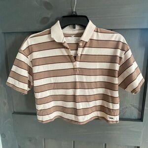 Hollister Cropped polo 
Tan brown cream striped 
Size XSmall